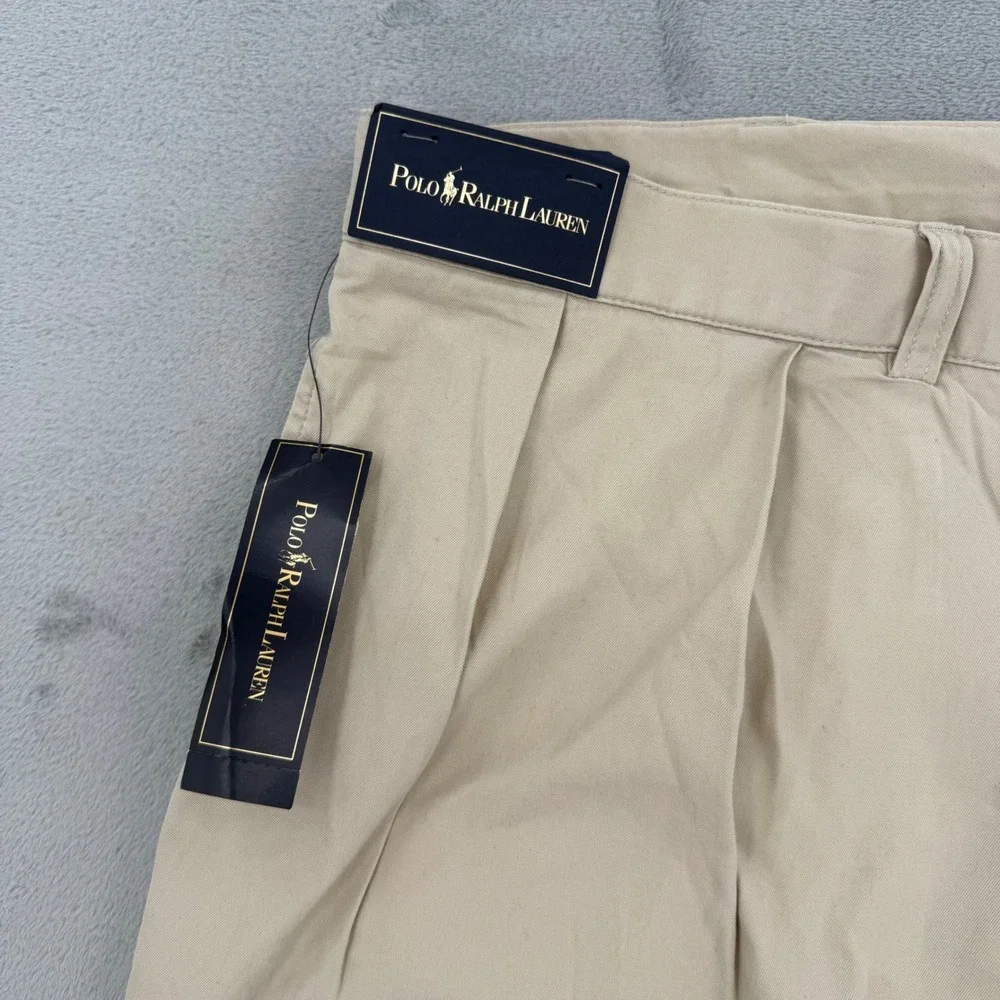 Polo Ralph Lauren Tyler Short Mens Tan Khaki Pleated 100% Cotton Twill Size 42‎